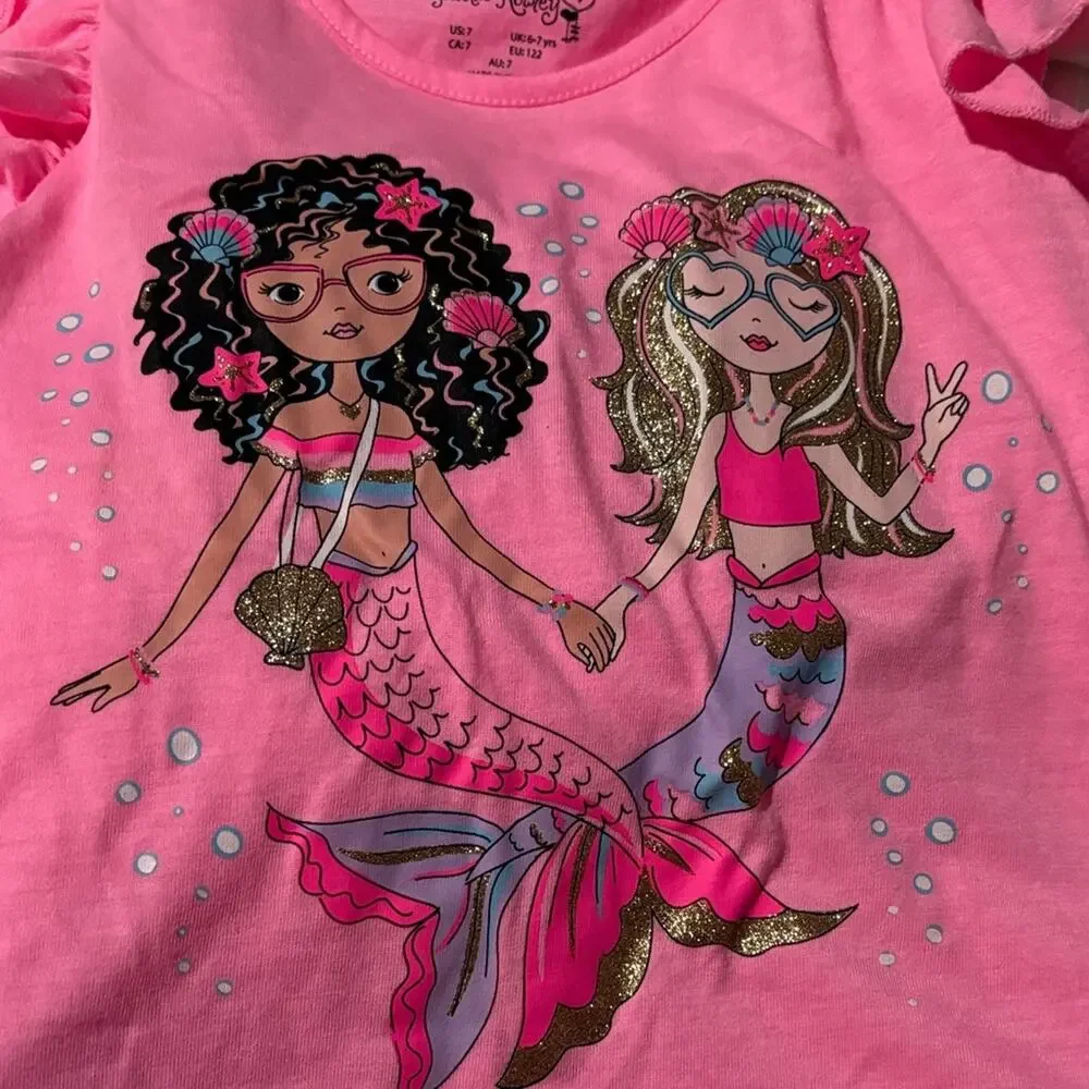 Cynthia Rowley 8 Pink Mermaid Kids Pajamas nwot polka dot bottoms Mermaid top